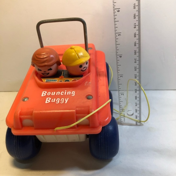 Fisher Price Bouncing Buggy 1973 Vintage Red White #122 Pull Toy Kids Made in US - Picture 4 of 12